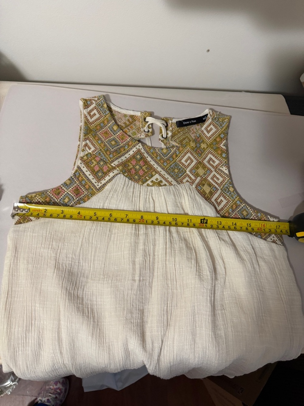 Doe & Rae Cream Textured Tank with Multicolor Embroidered Yoke - Picture 8 of 9